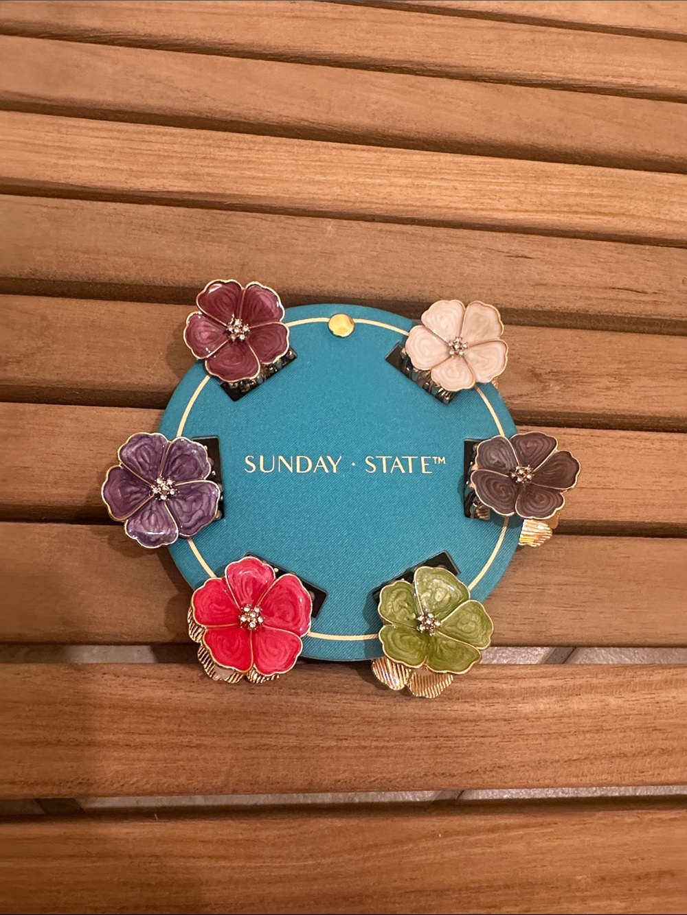 Sunday State Enameled FloralHair Clip Mini Set of 6 Multi-Color